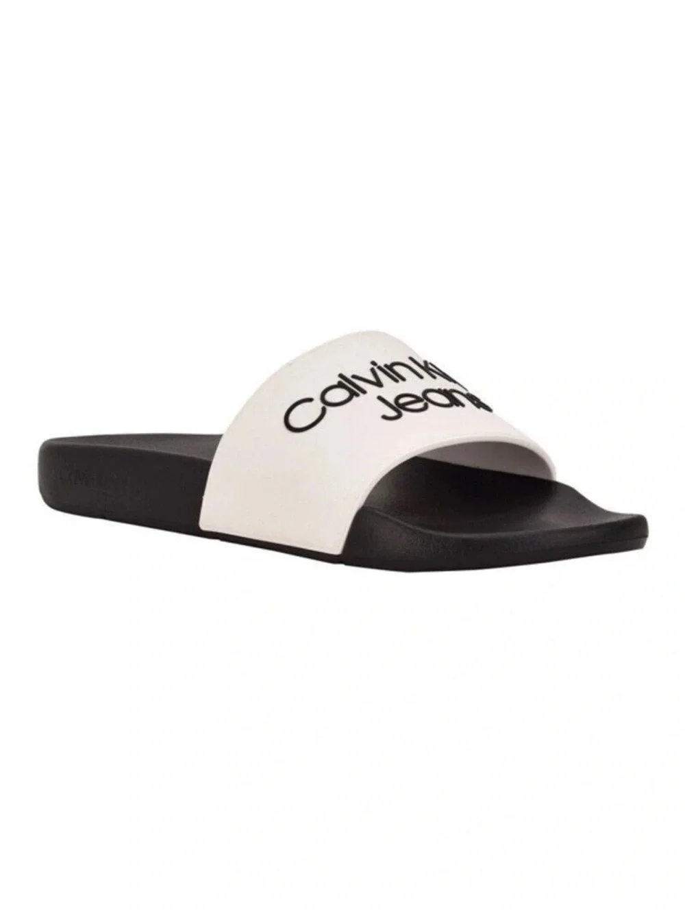 Calvin Klein Jeans Men’s White & Black Open Toe Slide Sandals